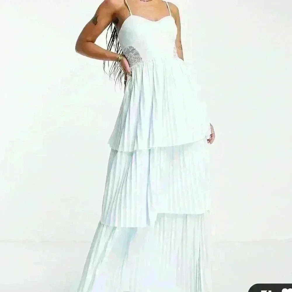 {NWT}ASOS DESIGN cami tiered pleated maxi dress with lace detail in mint - Picture 1 of 4